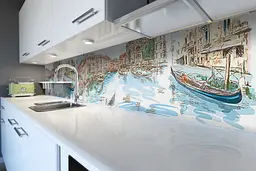 Кухонний фартух Боку звернено Венеція вінілова наклейка ПВХ місто човна олівець Блакитний Happy Pocket Z180849