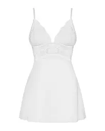 Сатиновий пеньюар з мереживом Obsessive 810-BAB-2 babydoll & thong білий пеньюар танга L/XL - мініатюра 5