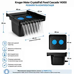 Водоспад каскадний для ставка Kruger Meier CrystalFall Pond Cascade 14000 з фільтраційною камерою та кошиками для рослин - мініатюра 2