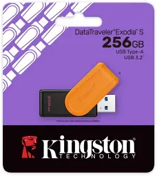 Флеш накопичувач USB 256Gb Kingston DataTraveler Exodia S, Black/Orange, USB 3.2 Gen 1 (DTXS/256GB) - мініатюра 3
