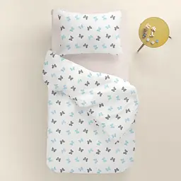 Дитяча постільна білизна в ліжечко BUTTERFLY CS2, блакитний (ButterfliesGrayLBlue_98Cappuccino_140) - мініатюра 2