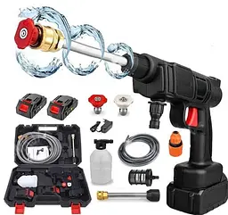 Аккумуляторная мойка высокого давления Cleaning Gun 48V 1000W Черная универсальная портативная беспроводная автомойка ручной пистолет для мойки авто сада окон фасада кондиционеров комплект с кейсом фильтром аккумулятором шлангом насадками распылителями - миниатюра 5