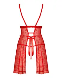 Новорічна сорочка Obsessive Claussica, XS/S, червона, прозора з візерунком, стрінги в комплекті - мініатюра 4