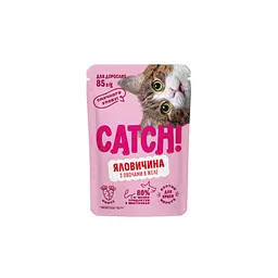 Вологий корм Catch! для дороcлих котів з яловичиною та овочами в желе 85г*24шт
