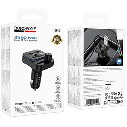 АЗП FM модулятор Borofone BC61 Ocean PD30W+QC3.0 total 45W (2USB-A/1C) Black - мініатюра 5