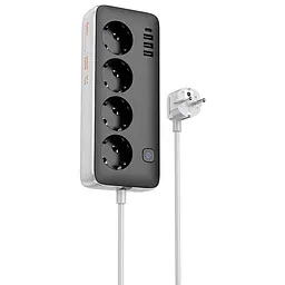 Подовжувач Hoco AC21 Sunlight 4-bit 1C/3A/4xSocket 3m Black