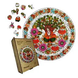 Дерев'яний фігурний пазл Петриківський Розпис Мамай Катерини Каракуці, А5, Дерев'яна коробка 35 елементів