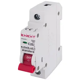 Автоматичний вимикач E.NEXT 1-п e.mcb.stand. 25А C ( 4,5кА) (s002010) - мініатюра 1