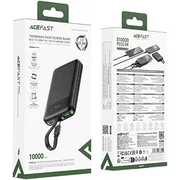 УМБ Acefast 10000mAh 22.5W PD,QC3.0 2xUSB-C,USB-A, with build Type-C cable, M13 Black - мініатюра 5