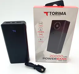 Портативний акумулятор заряджання USB портативний зарядний пристрій Power Bank TORIMA TRM-1020 20000 mAh чорний - мініатюра 2