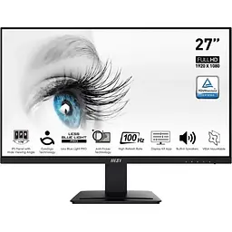 Монітор MSI 27` PRO MP273A, Black, WLED, IPS, 1920x1080 (16:9), 1 мс, 100 Гц, 250 кд/м², 1000:1, 178°/178°, 2x3 Вт, VGA/HDMI/DP,