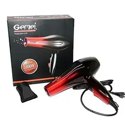 Фен професійний для сушіння волосся Gemei GM-1719 1800W Чорний - мініатюра 3