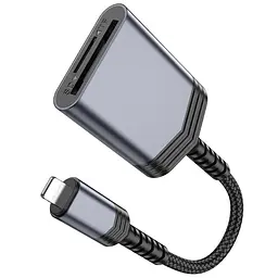 Адаптер перехідник Hoco UA25 2 в 1 card reader Lightning сірий - мініатюра 7