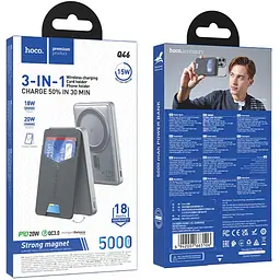 Портативний ЗП Power Bank Hoco Q46 Title PD20W з БЗП+card holder 5000 mAh Silver gray - мініатюра 2