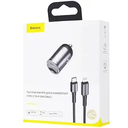 Автомобільний заряд Baseus Tiny Star Xiaomini PPS QC+Cable Type-C to Lightning 18W 1m TZVCHX-0G Grey - мініатюра 4
