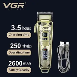 Акумуляторний триммер VGR V-005 машинка для стрижки волосся бороди та вусів зі змінними насадками 1,5-19 мм Золото - мініатюра 6