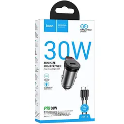 АЗП Hoco NZ16 Rigorous PD30W (1USB-C) + кабель Type-C to Type-C Metal grey - мініатюра 3