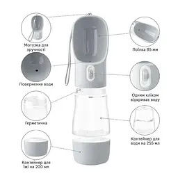 Пляшка-поїлка для тварин Semi Pets Feeder 255 мл + 200 мл 2 відділення, Blue з пакетами та лопаткою - мініатюра 3