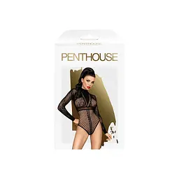 Боді Penthouse Spicy Whisper XL Black, імітація топу з довгими рукавами, закрите декольте - мініатюра 3