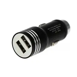 Автомобільний зарядний пристрій у прикурювач, адаптер USB з двома портами, чорний - мініатюра 2