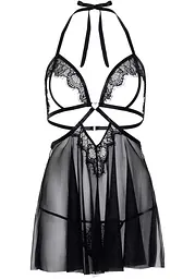 Сорочка бебі-дол з відкритими чашками Leg Avenue Lace and mesh babydoll panty Black, M - мініатюра 3