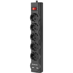 Мережевий фільтр живлення Defender DFS 751, 1.8m, 5роз., 2xUSB (99751) - мініатюра 2
