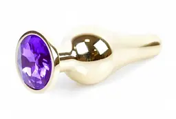 Анальна пробка з кристалом B-Series Jewellery Gold Butt Plug Purple, 9,5х3 см, фіолетовий