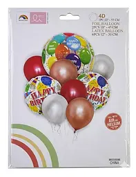 Набір надувних фольгованих кульок Happy Birthday яскраві декоративні для свят 6 шт Різні кольори - мініатюра 2