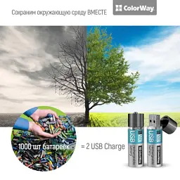 Акумулятор ColorWay AA USB 1200 mAh 1.5V R6 x 2 (CW-UBAA-02) - мініатюра 4
