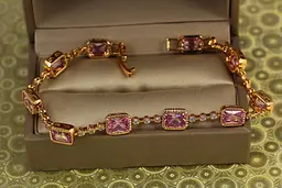 Браслет Xuping Jewelry доріжка із рожевими прямокутниками 19,5 см 7 мм золотистий