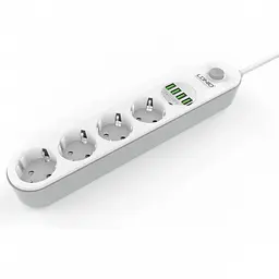 Мережевий фільтр подовжувач 4 євро розетки 4 USB 2м із захистом та заземленням LDNIO SE4432 2500W 10A USB 3.4A