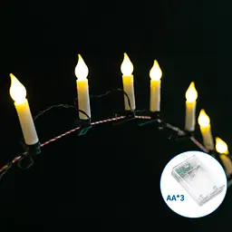 Світлодіодна гірлянда-свічка на батарейках 3AA, 10 світлодіодів, теплий білий, срібний дріт