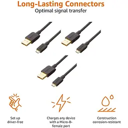 Кабель Amazon Basics USB 2.0 A Micro B 0.9 м чорний 3 шт. - мініатюра 3