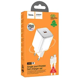 МЗП Hoco N40 Mighty PD20W (1USB-C) + кабель Type-C to Type-C White - мініатюра 4