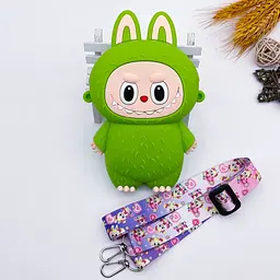 Сумочка Labubu, 13.5x10x3 см, вушка, 1 відділення, застібка-блискавка, силікон, довга ручка, 13x15x13 см - мініатюра 6