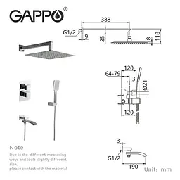Душова система прихованого монтажу Gappo G7107-40, вилив - перемикач на лійку, 3-функції, хром, Хром - мініатюра 10