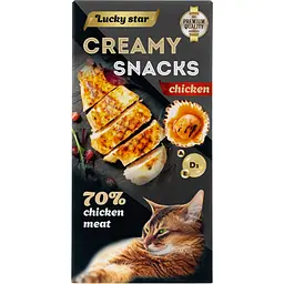 Ласощі для котів Lucky Star Лагідне пюре з м'яса курки та тихоокеанських морських гребінців у стіках 60 г (6 шт. x 10 г) (4820281500190)