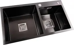 Кухонна мийка Platinum Handmade PVD HDB з нержавіючої сталі 3.0 мм квадратний сифон 78x43x23 см чорна - мініатюра 3