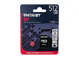 Карта пам`ятi MicroSDXC 512GB UHS-I/U3 Class 10 Patriot EP A1 R90/W80MB/s + SD-adapter (PEF512GEP31MCX) - мініатюра 2
