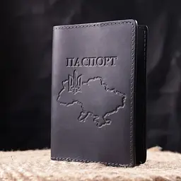 Стильна обкладинка на паспорт у вінтажній шкірі Карта Grande Pelle 16770 чорна - мініатюра 7