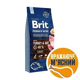 Сухий корм Brit Premium Dog Light Брит для собак із зайвою вагою, з індичкою, 15 кг (170841/526604)