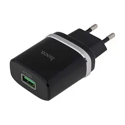 Блок живлення швидкого заряджання мережевий адаптер Hoco C12Q 18 W 1 USB-A AFC FCP чорний