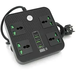 Мережевий фільтр ТВ-Т90, 4 розетки + 3 USB, 2 м, перетин 3х0, 75мм, 3000W, Black, Box