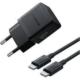 Мережевий зарядний пристрій Baseus Palm Fast Charger USB-C 30W + Cable USB-C to USB-C 60W 1m Black (P10111605113-01) [168077]