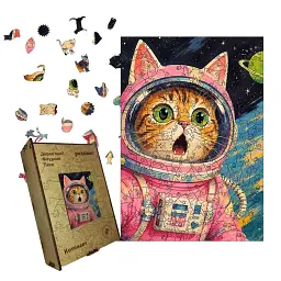 Дерев'яний фігурний пазл puzzlean Котонавт, А3, Картонна коробка 200 елементів