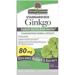 Гінкго Білоба Nature's Answer Standardized Ginkgo 80 мг 60 вегетаріанських капсул - мініатюра 2