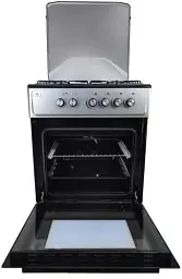 Плита комбінована Castle CPG-60B, Black/Grey, поворотні перемикачі, 4 газові конфорки, автопідпал інтегрований, решітка металева емальована, електрична духовка з подвійним склом, конвекція, підсвітка, два тени, металева кришка, 60x60x86.5см