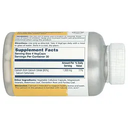 Амінокислота Calcium Citrate 1000 mg, 120 вегакапсул Solaray vit0004031 - мініатюра 3