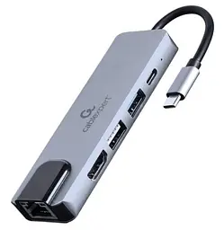 Хаб USB "5-in-1", Grey, Type-C 3.2 - 1xType-C (87 Вт) / 1xUSB 3.2 / 1xUSB 2.0 / HDMI 4K / GLan Cablexpert teh0019586