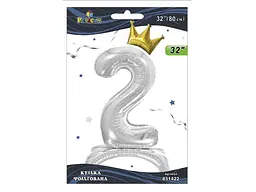 Кулька фольгована цифра PELICAN 32 (80 см) 1 з короною на підставці 2 срібло